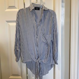 Vici blue pinstripe button down tie up top